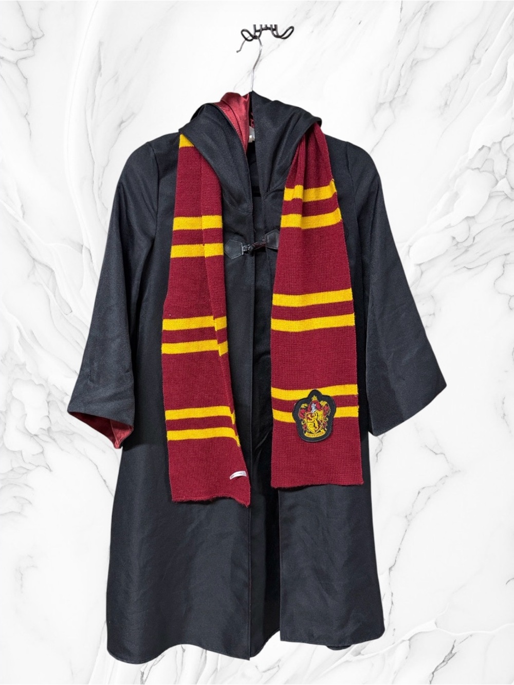 Harry Potter Kids Black Wizard Robe with Burgundy & Gold Scarf size M 7-8